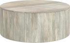 SIMPLIHOME Millbury Drum Coffee Table - 36 inch Wide Solid Mango Wood Round Living Room Table in White Wash, Contemporary Cocktail Table for Family Room or Lounge with Large Surface, Assembled