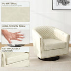 Pia Ricco Faux Leather Swivel Barrel Accent Chairs, 360° Swivel Round Single Sofa Chair, Comfy Upholstered Club Armchair with Nailhead Trim for Living Room/Reading Room/Bedroom,Beige