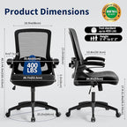 Ergonomic Office Chair, Desk Chair with Adjustable Lumbar Support, Breathable Mesh Comfy Computer Chairs with Flip-up Armrests Executive Task Chair for Adults Home Office(Black)