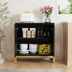HLR Accent Cabinet with Gold Trim,Storage Cabinet with 2 Doors,Modern Wooden Sideboard for Living Room, Kitchen, Office and Hallway,Black