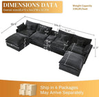 HYJT-H&K 145" U Shaped Cloud Couch Modular Dark Grey Sectional Couches for Living Room, Comfy Fluffy Corduroy Oversized Cloud Sectional Couch Large 6 Seat Sectionals Sofa Set Central Console USB Port