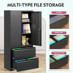 DEVAISE File Cabinet with 2 Drawers and Doors, Black Locking Metal Storage Cabinet with Adjustable Shelves for Home Office, Warehouse, Garage, School