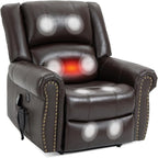 Recliner Chairs for Adults, Oversized Bedroom Chair with Massage, Sofa Chair Home Theater Seating with Lumbar Support, Lift Chair for Elderly, Nursery Chair for Living Room (Genuine Leather)