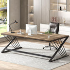 FOLUBAN 70.9" Computer Desk with Z-Shaped Legs, Industrial Work Executive Home Office Desk, Large 2 Person Gaming Study Desk Writing Table, Oak