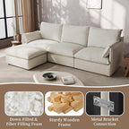 Waterproof Cloud Sectional Couches,High Backrest Down Filled Sofa for Living Room,Modular Sofas 2 Seater with Ottoman,Detachable Couch Covers,Cream White