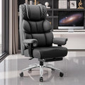 Office Desk Chair, Big and Tall Leather Gaming Chair with Footrest, Wide Ergonomic Comfy Executive High-Back Reclining Computer Chairs, Swivel Rolling Wheels and Lumbar Support, Matte Black