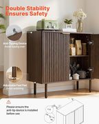 VEVOR Fluted Cabinet, Buffet Cabinet with 2-Tier Storage, Coffee Bar Cabinet with Adjustable Shelves, Sideboard Buffet for Hallway, Entryway, Living Room, or Kitchen, Walnut