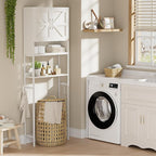 Over The Toilet Storage Cabinet - Bathroom Shelves Above Toilet Freestanding Organizer Shelf with Doors Narrow Floor Stand Rack Farmhouse Wood 71" Tall, Distressed White