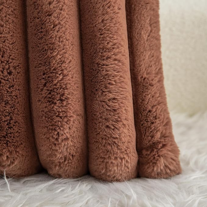 Neelvin Brown Faux Fur Cozy Soft Stripe Decorative Throw Pillow Covers 12x20 inch Set of 2,Velvet Pillowcase Cushion Case for Sofa Couch