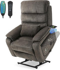 Lift Chair Lay Flat Recliner Heat Massage Dual Motor Infinite Position Power Recliners with Left Side Tray Table-Wireless Charger,Cup Holder (Dark Grey Chenille Fabric)