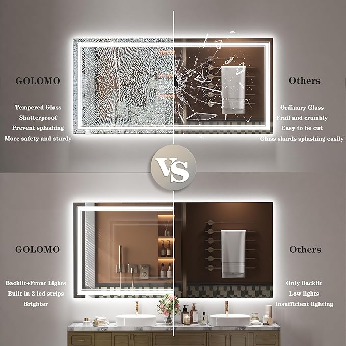 40x36 LED Bathroom Mirror, Lighted Mirror for Bathroom Wall, Backlit and Front lit, Dimmable, Anti-Fog, Shatterpoof, Memory (Horizontal/Vertical)