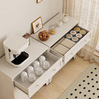 Metal Buffet Cabinet,White Coffee Bar Cabinet,Small Buffet Sideboard Cabinet,Coffee Cabinets with Storage,Short Kitchen Pantry Cabinets for Dining Room,Living Room