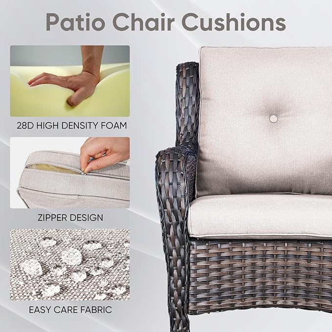8-Piece Outdoor Patio Cushion Set - Fade & Water Resistant with Removable Olefin Cover, 22x24x4 Inch Memory Foam Cushions for Wicker Sectional Sofa – Beige/Buckle