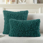 FUTEI Teal Decorative Throw Pillow Covers 22x22 Inch Set of 2,Soft Fluffy Faux Wool Fur Boucle Textured Cushion Case,Modern Home Decor for Couch Bed Living Room Office