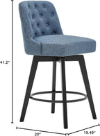 MINCETA Bar Stool, 30 Inch Upholstered Barstool with Low Tufted Back and Footrest, Swivel Counter Height Barstool for Kitchen Island Home Bar Performance Fabric Navy Blue