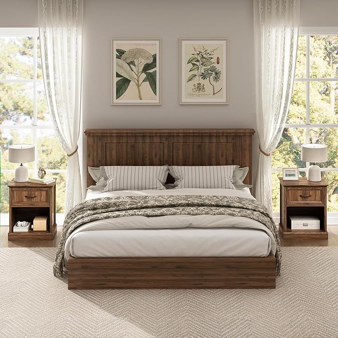 CARPETNAL Farmhouse Dresser and Nightstand Sets for Bedroom, 4 Pcs Bedroom Set, 5 Drawer & 6 Drawer Dresser and Nightstand Set of 2, Wood Chest of Drawers for Living Room, Entryway, Brown