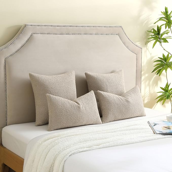 FUTEI Pack of 2 Oatmeal Decorative Throw Pillow Covers 16x16 Inch Soft Cozy Solid Boucle Textured Cushion Case,Modern Home Decor for Couch Bed Living Room