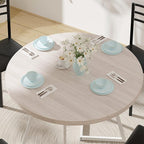 VECELO 35” Round Dining Table Set with 4 Cushioned Padded Chairs for Kitchen, Breakfast Nook, or Living Room, Wood-Grain Tabletop & Heavy-Duty Steel Frame, Easy Assembly, Natural Wood
