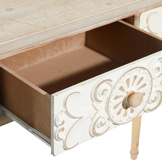 Deco 79 Wood Floral Intricately Carved 2 Drawers Console Table, 36" x 16" x 33", Brown