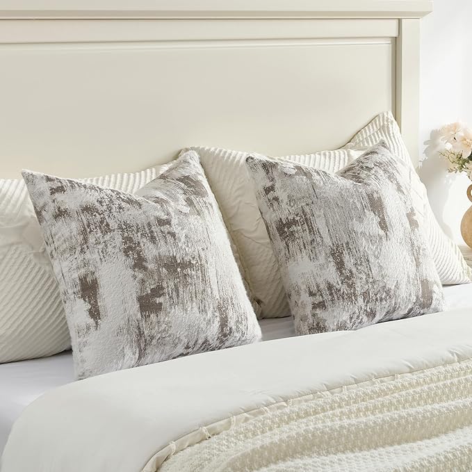 FUTEI Coffee White Decorative Throw Pillow Covers 20x20 Inch Set of 2,Soft Faux Cashmere Jacquard - Textured & Cozy Cushion Case,Modern Home Decor for Couch Bed Living Room