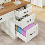 Vabches Farmhouse 47" Executive Desk, Computer Desk with Drawers and File Drawer, Workstation Computer Desk with Charging Station for Home Office,Study,Unique White.