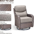 Swivel Patio Chairs Set of 3 with 6" Thick Cushion - Wicker Outdoor Swivel Rocker Patio Chairs with Side Table, High Back Comfortable Outdoor Glider Chairs - Brown Wicker | Grey Cushions