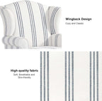 Accent Chair Set of 2, High Back Upholstered Armchair with High Resilience Sponge & Wood Legs, Mid-Century Modern Comfy Single Sofa Reading Chairs for Living Room, Bedroom-Stripe Navy