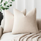 Foindtower Pack of 2 Soft Textured Throw Decorative Pillow Covers Square Accent Solid Cushion Cover Cozy Farmhouse Pillow Case with Zipper for Couch Sofa Bedroom Living Room 18x18 Inch, Light Beige