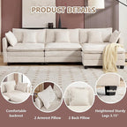 Plush Modular Cloud Sofa Set with Ottoman | L/U-Shaped Deep Seating Chenille Sectional for Family Living Room