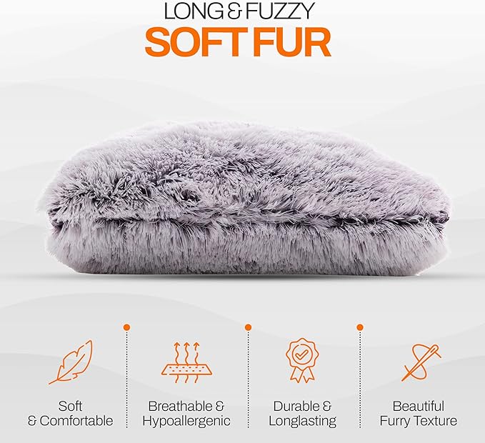 Cheer Collection Throw Pillows for Couch and Bed, Soft Shaggy Throw Pillows with Inserts Included, Cozy Long Hair Faux Fur Pillows - Set of 2-20" x 20" - Purple