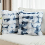 FUTEI Blue White Decorative Throw Pillow Covers 20x20 Inch Set of 2,Soft Fuzzy Faux Rabbit Fur Cushion Covers with Raised Texture,Neutral Boho Home Decor for Couch Bed Living Room