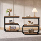 Tribesigns Small End Table, Narrow Side or Bedside Stand, 3 Tier Design Accent Table with Metal Frame, Industrial Vintage Nightstand for Living Room, or Small Spaces (2, Brown)