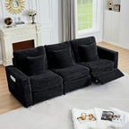 ORRD Power Reclining Sectional Sofa, Electric 3 Seat Recliner with 1 Electric Footrest and Adjustable Headrest, Modern Plush Corduroy Fluffy Reclining Sectional with Deep Seat for Living Room-Black