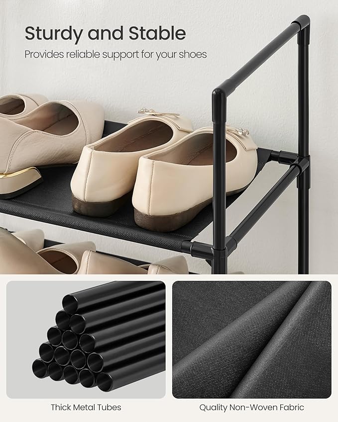 SONGMICS Shoe Rack, 10-Tier Shoe Shelf, Shoe Storage Organizer, 11 x 32.7 x 68 Inches, Metal Frame, Non-Woven Fabric Shelves, for Entryway, Bedroom, Black ULSH110BH01