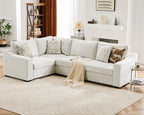 ABCASA 112" Convertible Sectional Sofa, Large L Shaped Couch with Detachable Sofa Cover, Modular Couch for Living Room, Breathable Linen Fabric Corner Sofa for Apartment, Ivory