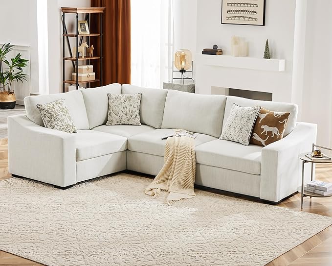 ABCASA 112" Convertible Sectional Sofa, Large L Shaped Couch with Detachable Sofa Cover, Modular Couch for Living Room, Breathable Linen Fabric Corner Sofa for Apartment, Ivory