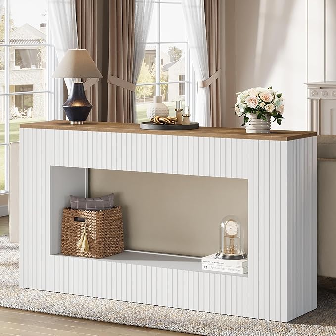 Tribesigns Modern Console Table, 55-Inch Wood Entryway Table with Storage, Narrow Long Sofa Table Behind Couch Table for Living Room, Foyer, Hallway, White