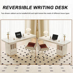 63 Inch White Writing Desk with Storage, Modern Computer Desk with 4 Drawers for Study, Wooden Executive Desk for Home Office