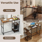 COSTWAY 48" Long Bar Table, Bar Height Dining Table with Storage Shelves, Wine Racks & Stemware Holders, Industrial Breakfast Table for Kitchen Living Room Behind Couch, Rustic Brown