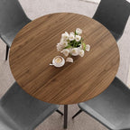 34.6'' Dining Table and Chairs for 2, Mid Century Modern Round Table Set, Space Saving for Apartment Kitchen Dining Room (Walnut Table+2 Grey Chairs)