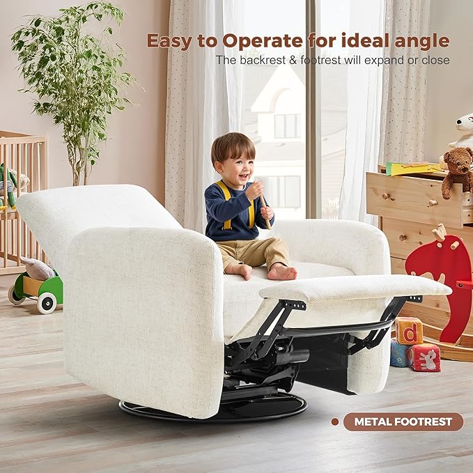 Power Recliner Chair, Swivel Rocker Recliner with USB A/C Charging Ports & Smooth Swivel Motion, Chenille Upholstered Rocking Chair for Nursery,Living Room, Bedroom, 1PC, Cream