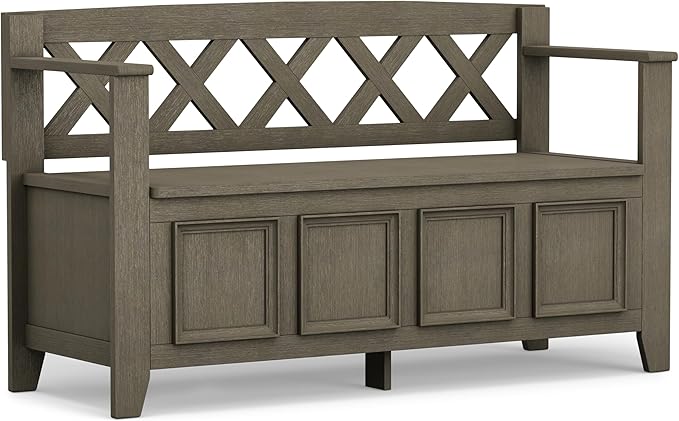 SIMPLIHOME Amherst Entryway Storage Bench - 48 inch Wide Solid Wood Hallway Seat in Farmhouse Grey, Transitional Bench for Entryway or Living Room with Lift-Up Lid and Spacious Storage