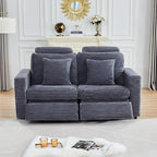 Power Reclining Sectional Sofa, Electric Loveseat Recliner with 2 Electric Footrest and Adjustable Headrest, Modern Plush Corduroy Fluffy Reclining Sectional with Deep Seat for Living Room-Blue Grey
