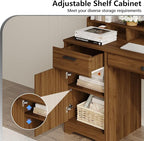 Executive Desk with File Drawers,Computer Desk with Storage,58 Inch Home Office Desk with Storage Cabinet for Bedroom, Rustic Brown