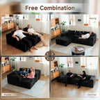 Upgrade 108’’ L Shape Cloud Couch, Plush Corduroy Sectional Sofa with Chaise, Boneless Couches for Living Room Bedroom, No Assembly Required (Black, Left Facing Chaise)