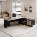 70.86 inch Inch Large Executive Desk with Drawers Cabinet, L Shaped Office Desk, Computer Desk with Universal Charging Ports and Cable Management for Business Furniture Set Workstation for Home Office