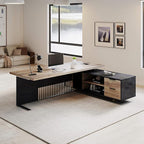 70.86 inch Inch Large Executive Desk with Drawers Cabinet, L Shaped Office Desk, Computer Desk with Universal Charging Ports and Cable Management for Business Furniture Set Workstation for Home Office
