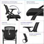 2 Pack Stackable Conference Room Chairs with Wheels and Paddle, Ergonomic Mesh Back and Arms for Meeting, Conference, Reception, Training Room & Home Office Desk Folding Chairs