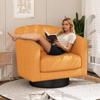 360° Swivel Accent Chairs, Modern Bucket Chair, Corduroy Barrel Armchair, Comfy Boucle Chair, Single Sofa for Living Room Bedroom. Orange