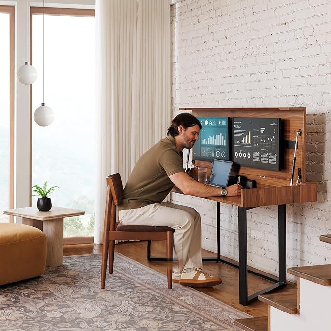 Transformer Table to Desk, Modern Home Office Desk with Storage, Foldable Desk to Dining Table, Multiuse Computer Desk, Work from Home Essentials (Dark Brown, Royal Walnut)